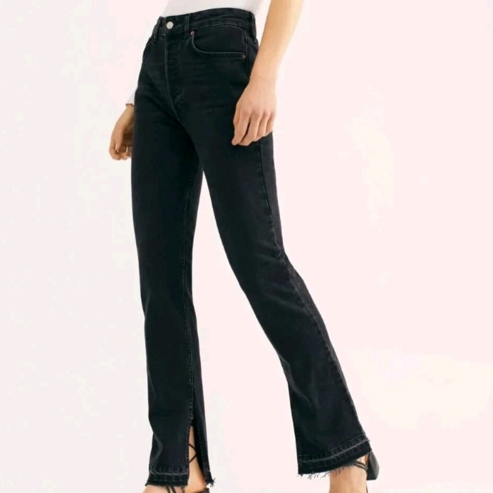 We The Free Boho Black Jeans Side Slit Distressed Button Fly 28W